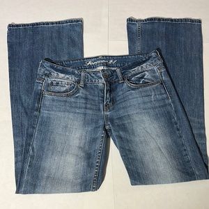 Forever 21 super flare denim jeans distressed low rise Y2K sz 28 light wash